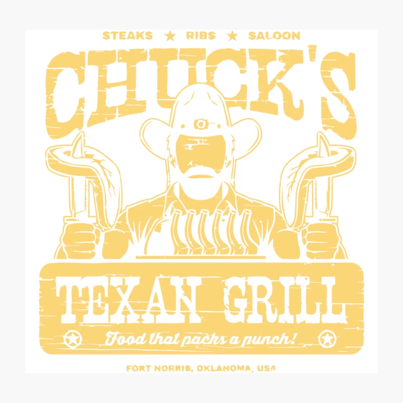 Chuck's Texan Grill: Vintage Western Steakhouse Logo from Fort Norris, Oklahoma Throw Pillow