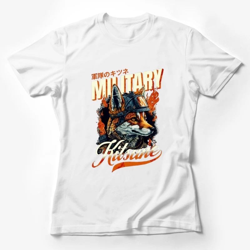 Military Fox: Japanese Vintage Style Helmet Design Female T-Shirt