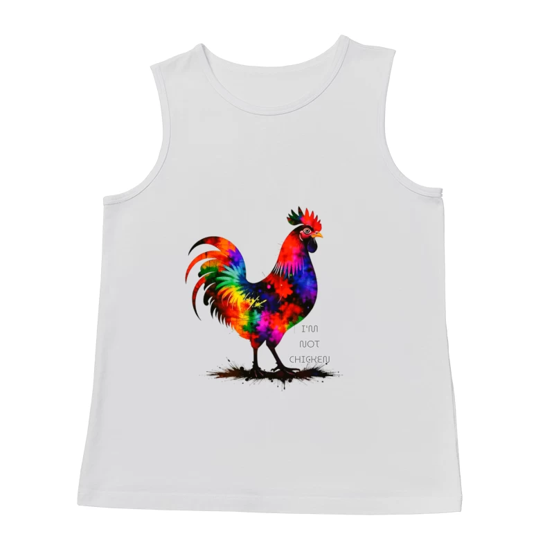 Rainbow Watercolor Rooster with Text Male Tank Top