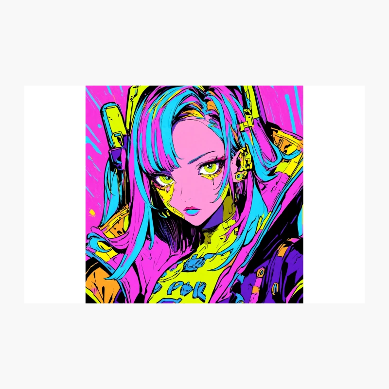 Neon Cyberpunk Anime Girl in Vibrant Digital Art Travel Mug