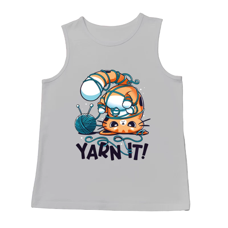 Yarn It! Whimsical Cat Illustration Male Tank Top