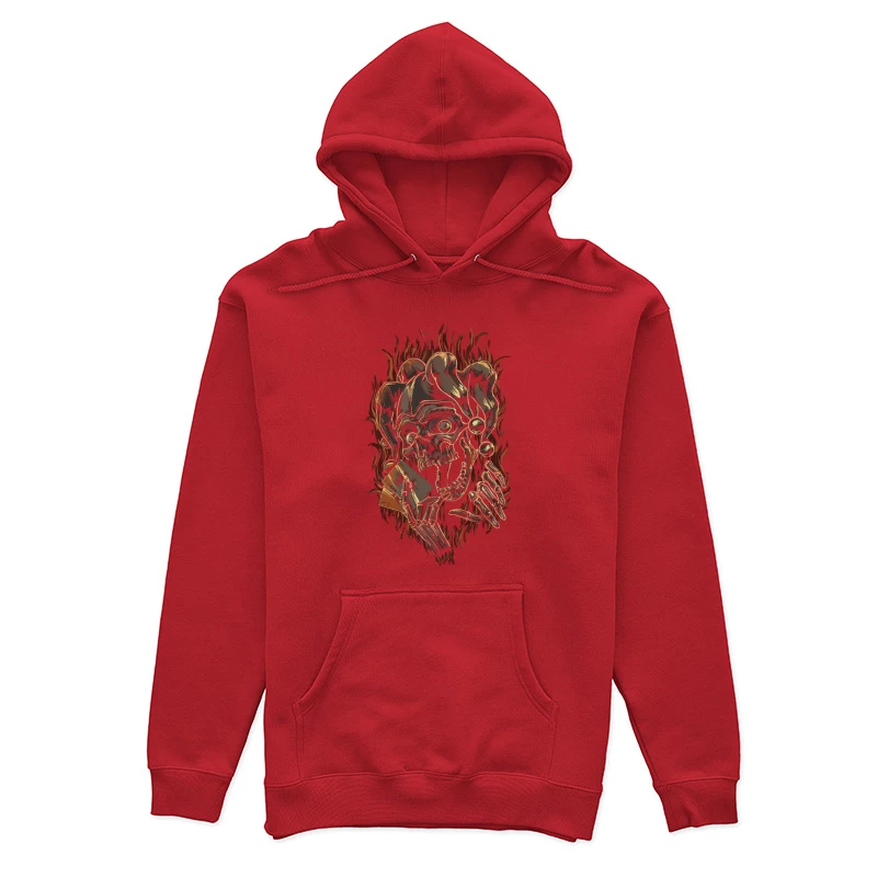 Skull Jester with Playing Cards and Flames Female Pullover Hoodie