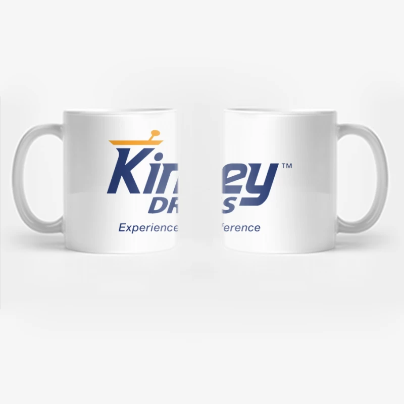 Kinney Drugs Pharmacy Logo with Blue Text and Orange Accent Coffee Mug