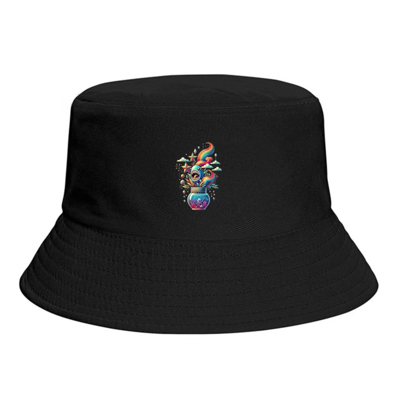 Whimsical Rainbow Sea Monster in a Magical Glass Jar Bucket Hat