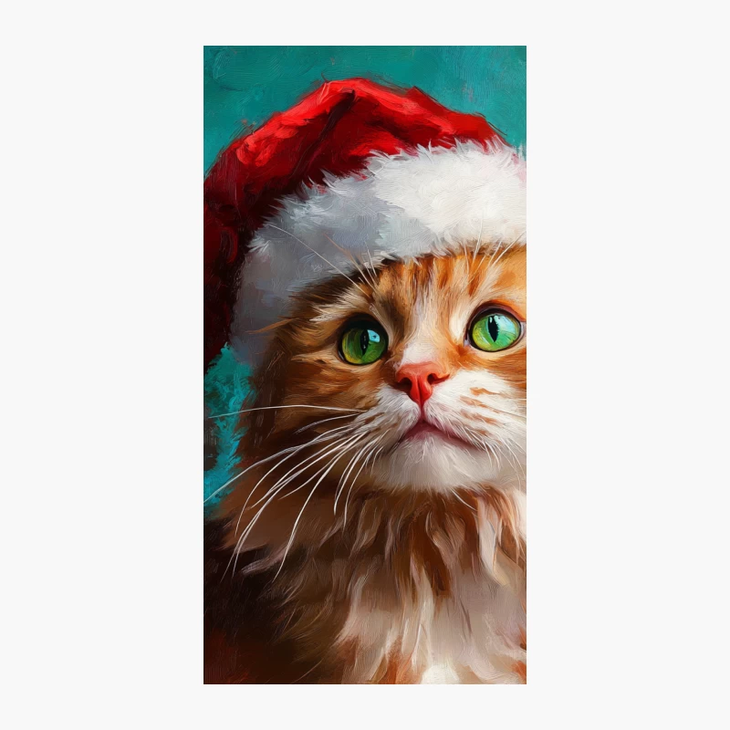 Festive Ginger Cat with Green Eyes in Santa Hat - Digital Art Portrait iPhone Case