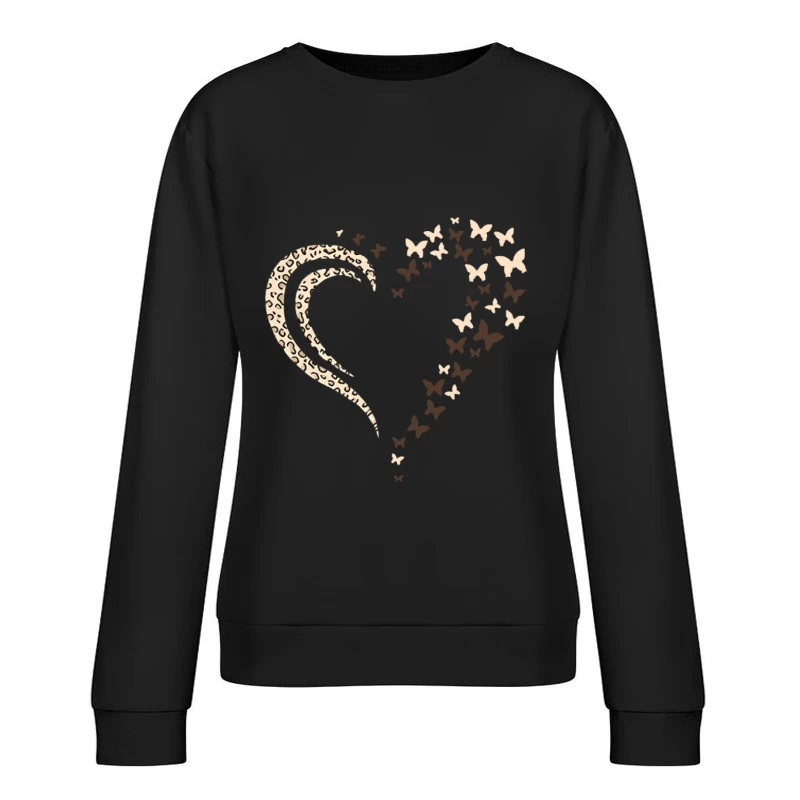 Herz mit Leopardenmuster und Schmetterlingen Damen Pullover Sweatshirt
