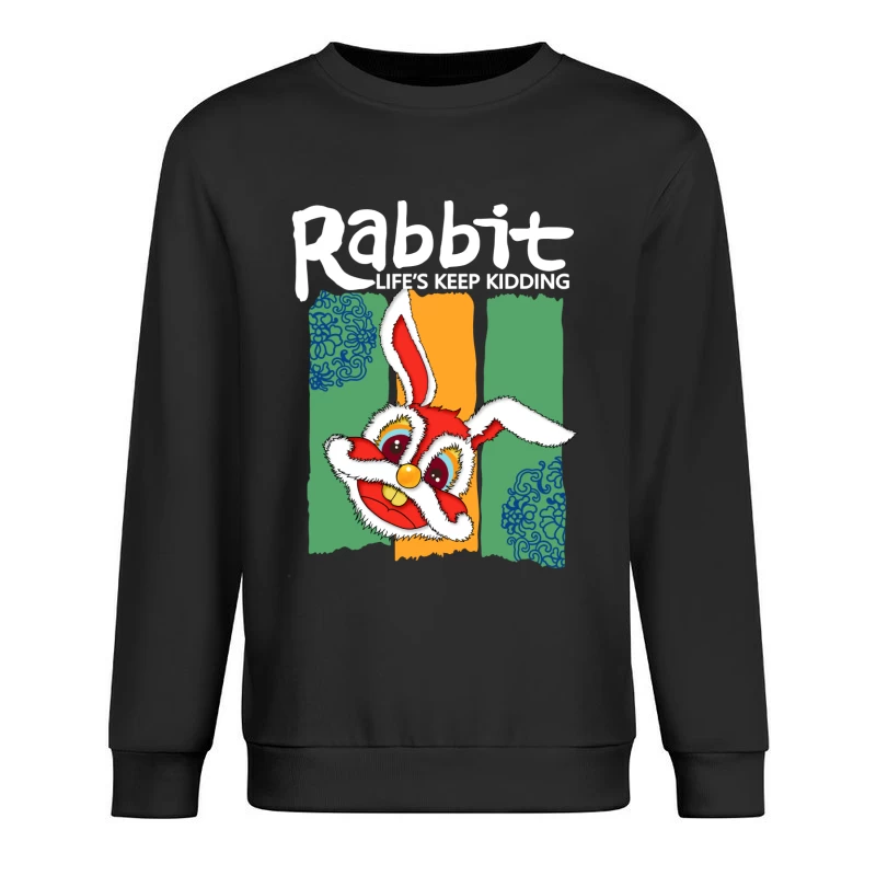 Fröhlicher roter Hase mit buntem Hintergrund Herren Pullover Sweatshirt