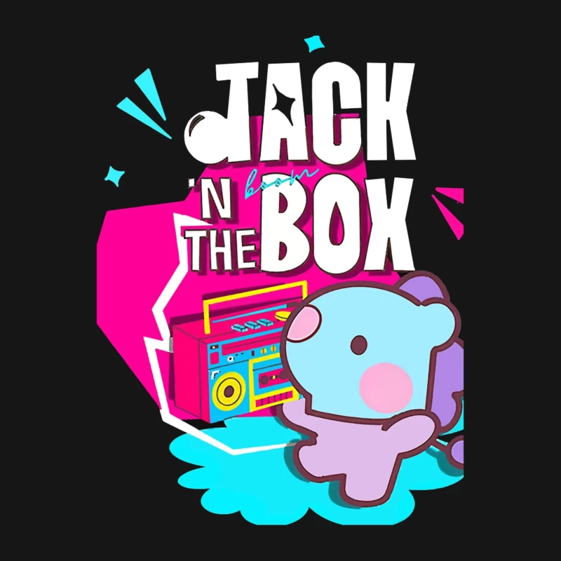 Playful "Jack in the Box" Cartoon with Cute Character and Boombox Male T-Shirt