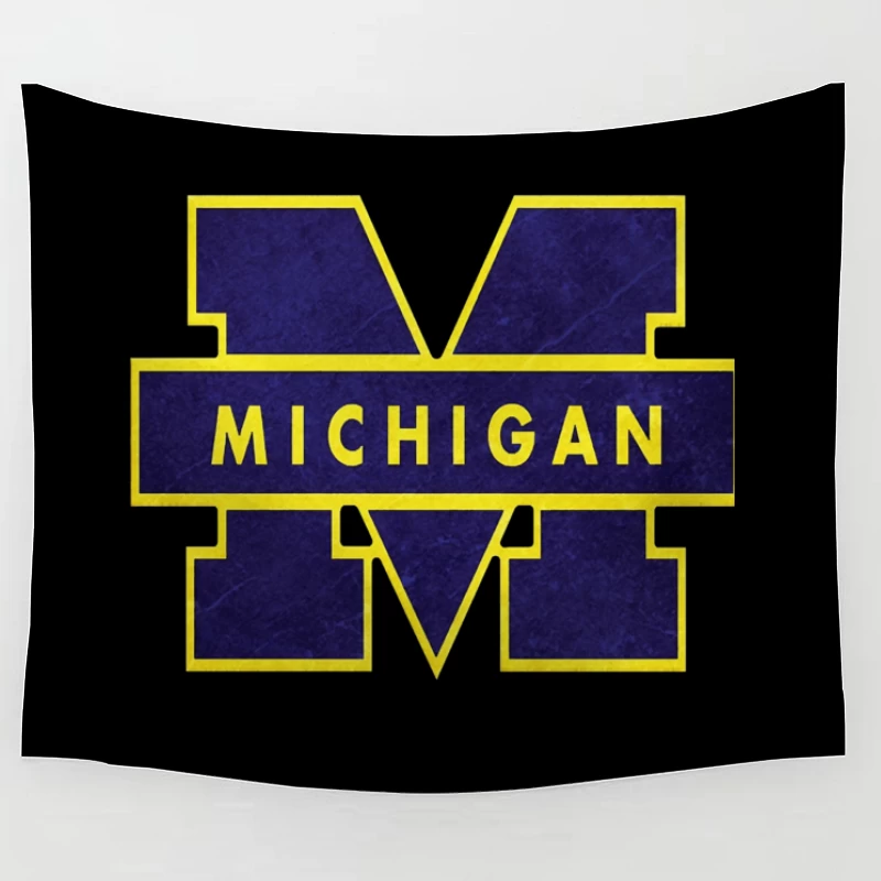 University of Michigan Athletic Block M Logo in Navy and Yellow Tapestry