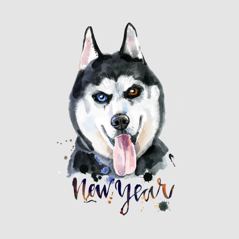 Illustration de chien Husky pour le Nouvel An Femme Sweat à capuche