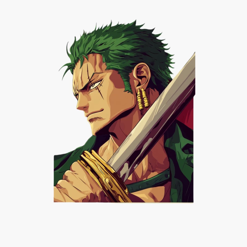 Green-Haired Swordsman: Intense Anime Warrior Portrait Cotton Tote Bag