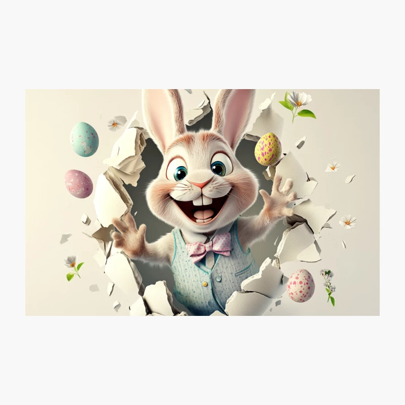 Cheerful 3D Easter Bunny Breaking Through Wall with Colorful Eggs Travel Mug