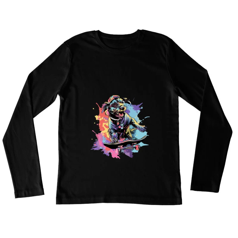 Chien branché en skateboard Femme Manches Longues T-Shirt
