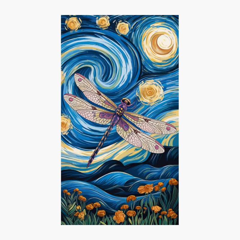 Dragonfly's Dance in a Starry Swirl Cotton Tote Bag
