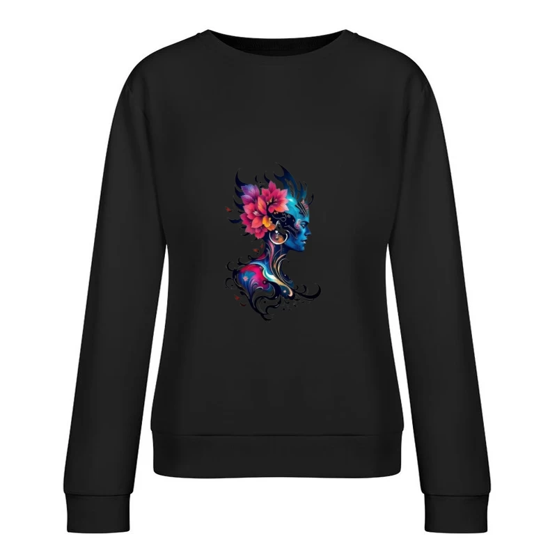 Colorful Abstract Silhouette with Flowers Female Pullover Sweatshirt