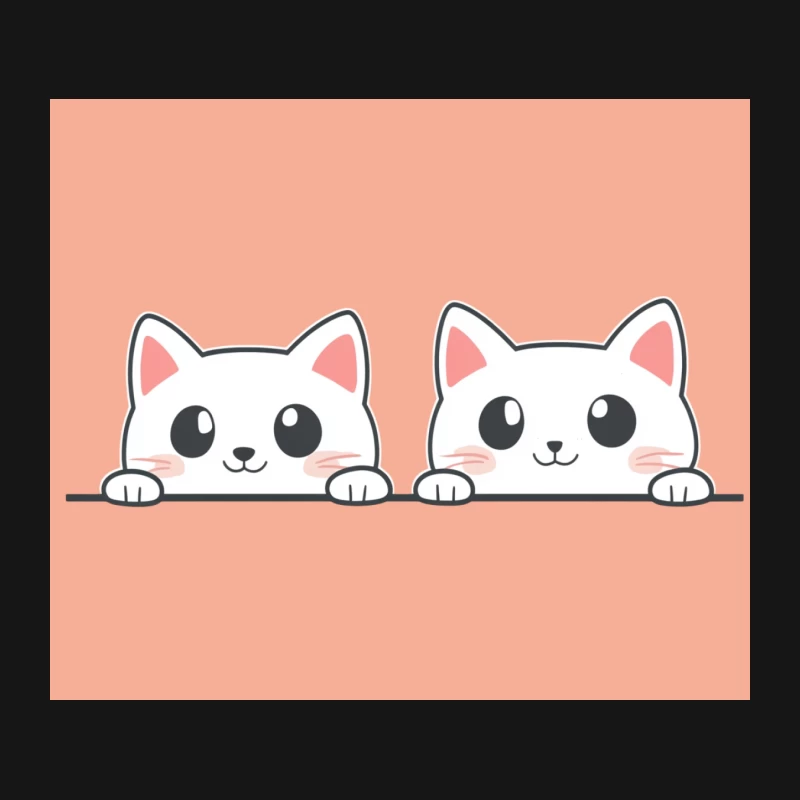 Cute White Cartoon Cats Peeking in Kawaii Style Mouse Pad