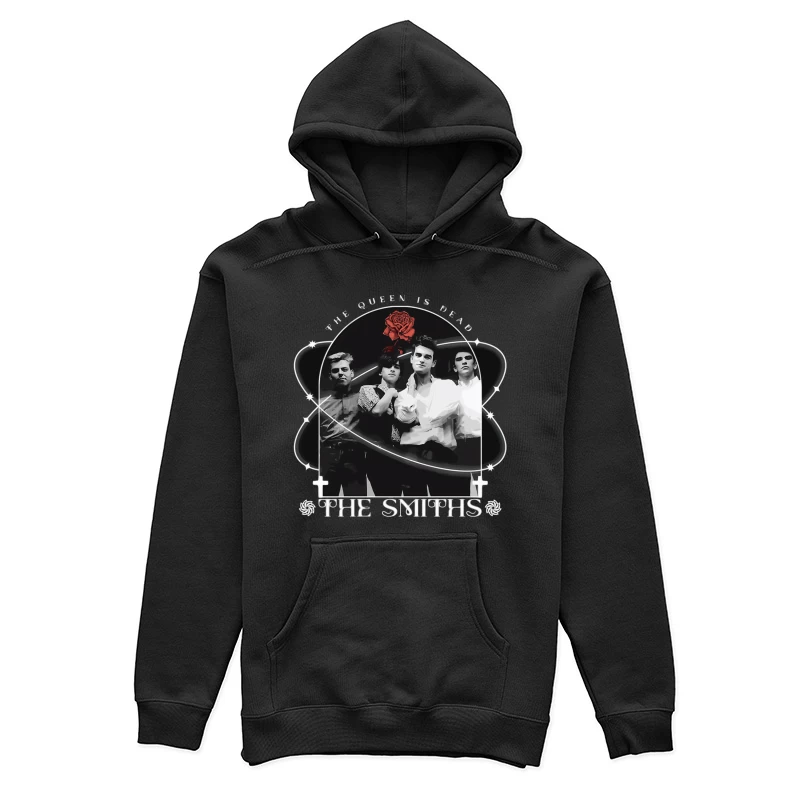 The Smiths - Vintage Black and White Band Portrait with Red Rose Female Pullover Hoodie