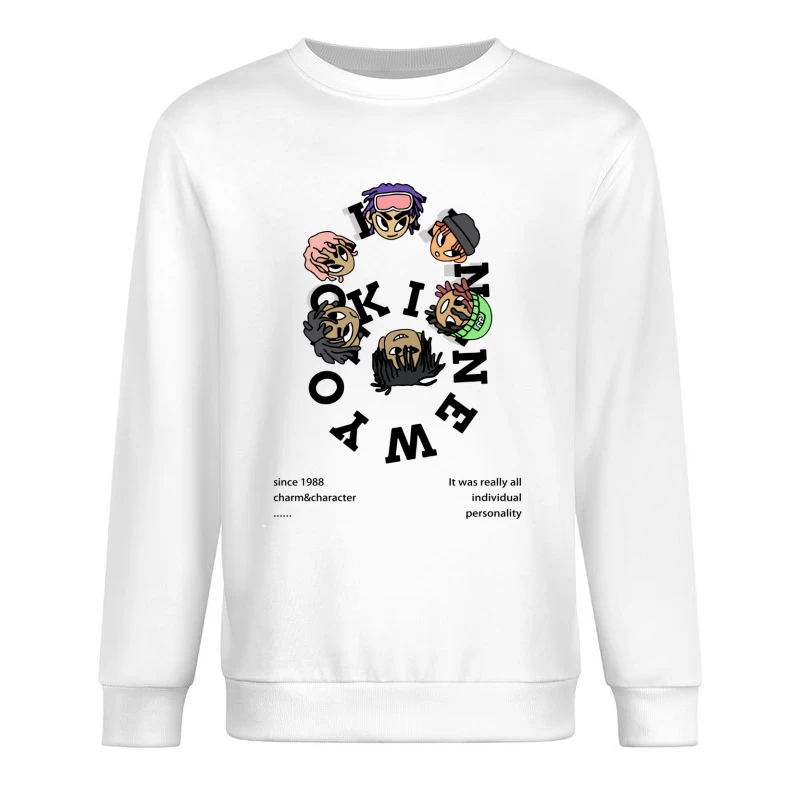Bunte Cartoon-Charaktere im Kreis Herren Pullover Sweatshirt