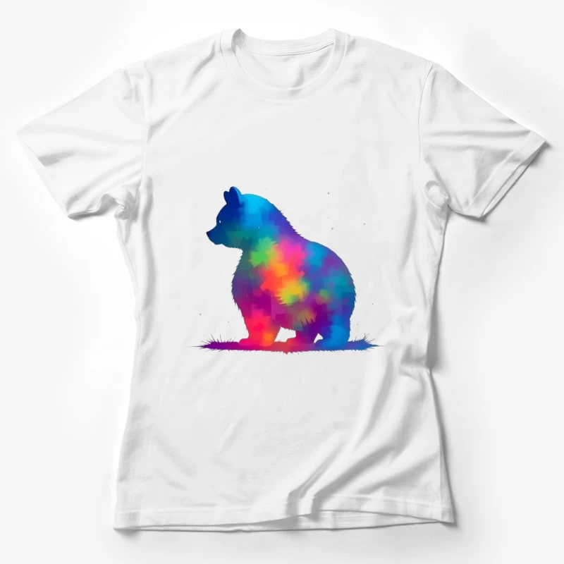 Rainbow Watercolor Bear Silhouette Art Female T-Shirt