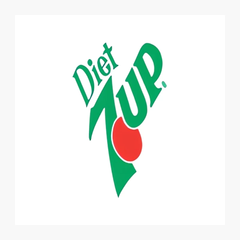 Vintage Diet 7UP Logo: Green Text with Red Accent Pin