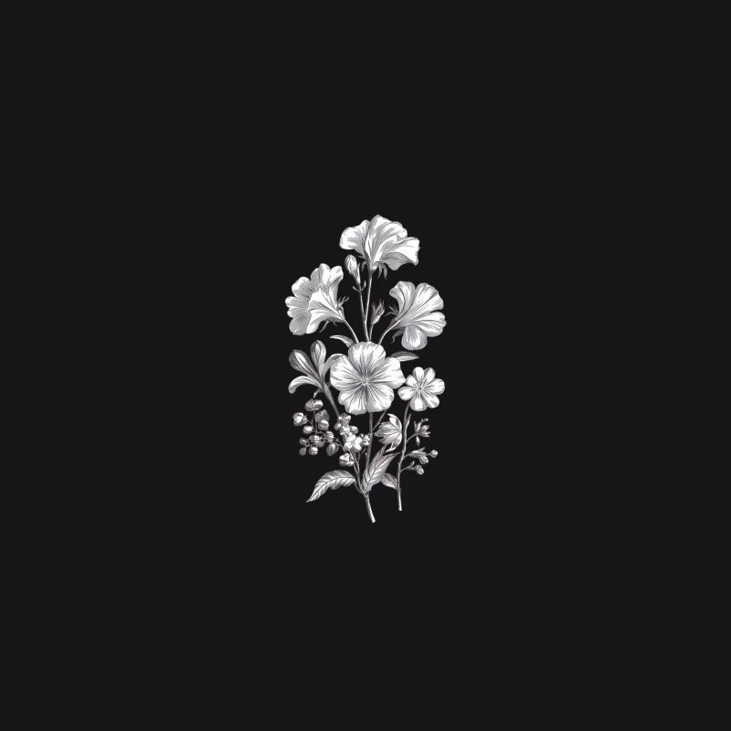 Vintage Botanical Floral Sketch: Detailed Black and White Plant Illustration Desk Mat
