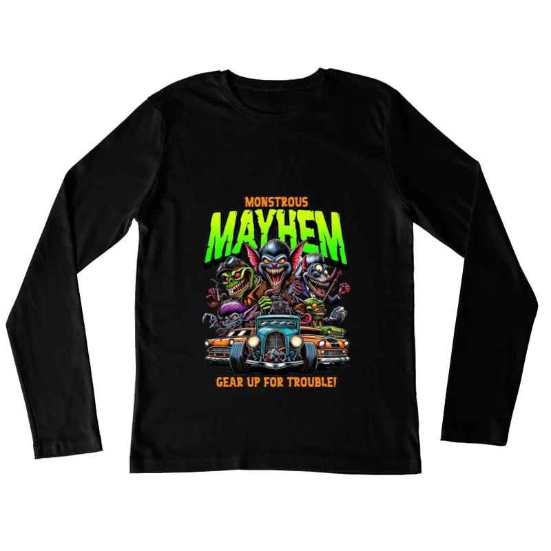 Monstrous Mayhem: Hot Rod Monsters Racing Retro Design Female Long Sleeve T-Shirt