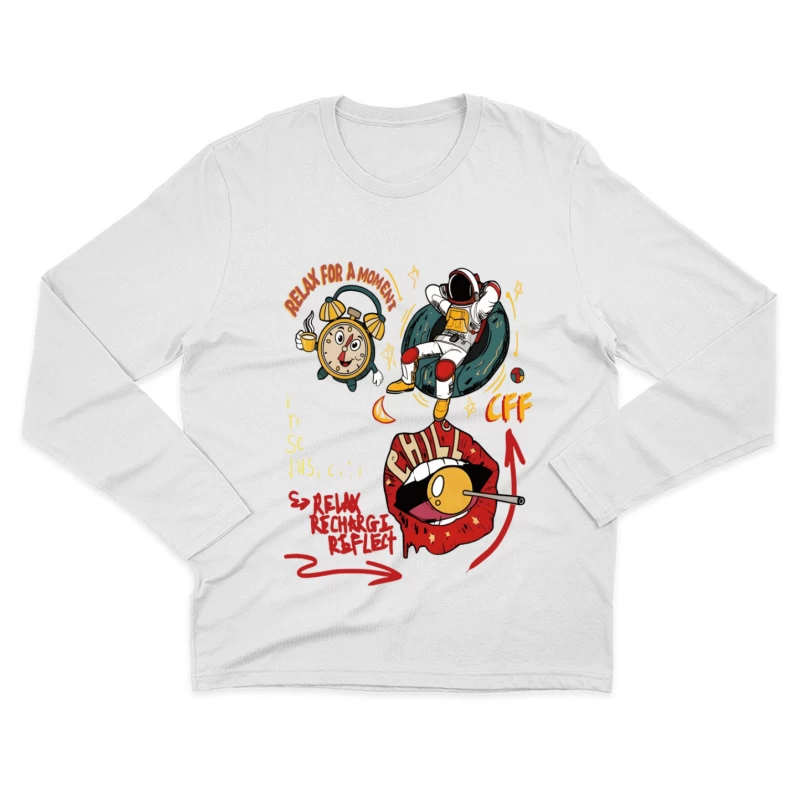 Entspannen Sie für einen Moment mit Astronaut und Wecker Herren Langarm T-Shirt