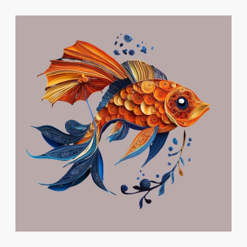 Vibrant Quilled Goldfish Illustration: Artistic Paper Craft Pin