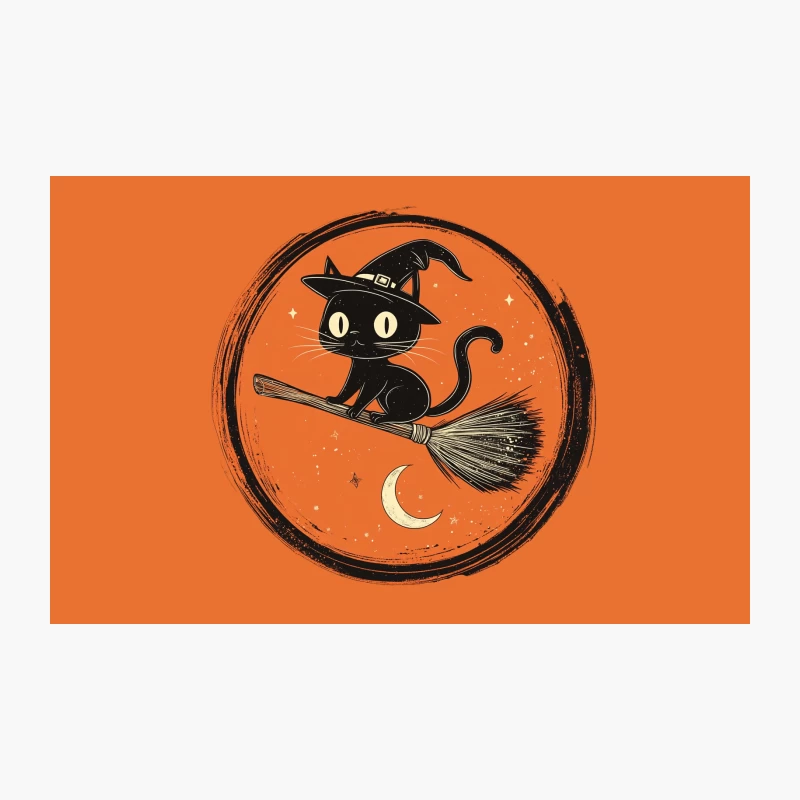 Spooky Halloween Cat Riding Broomstick in Moonlit Circle Travel Mug