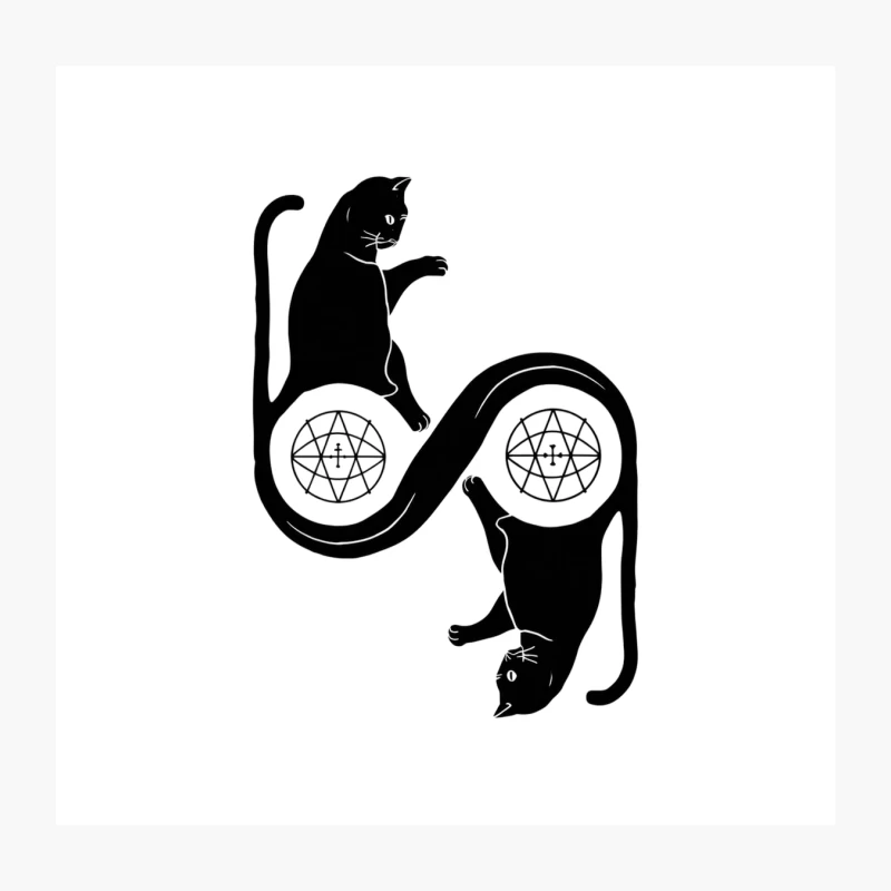 Mystical Yin Yang Cats with Occult Symbols Throw Pillow