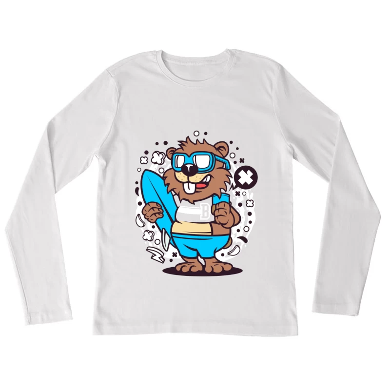 Castor surfeur avec lunettes Femme Manches Longues T-Shirt
