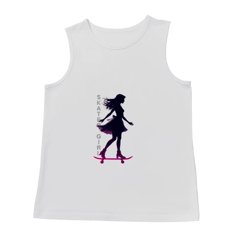 Stylish Skater Girl Silhouette in Pink and Black Male Tank Top