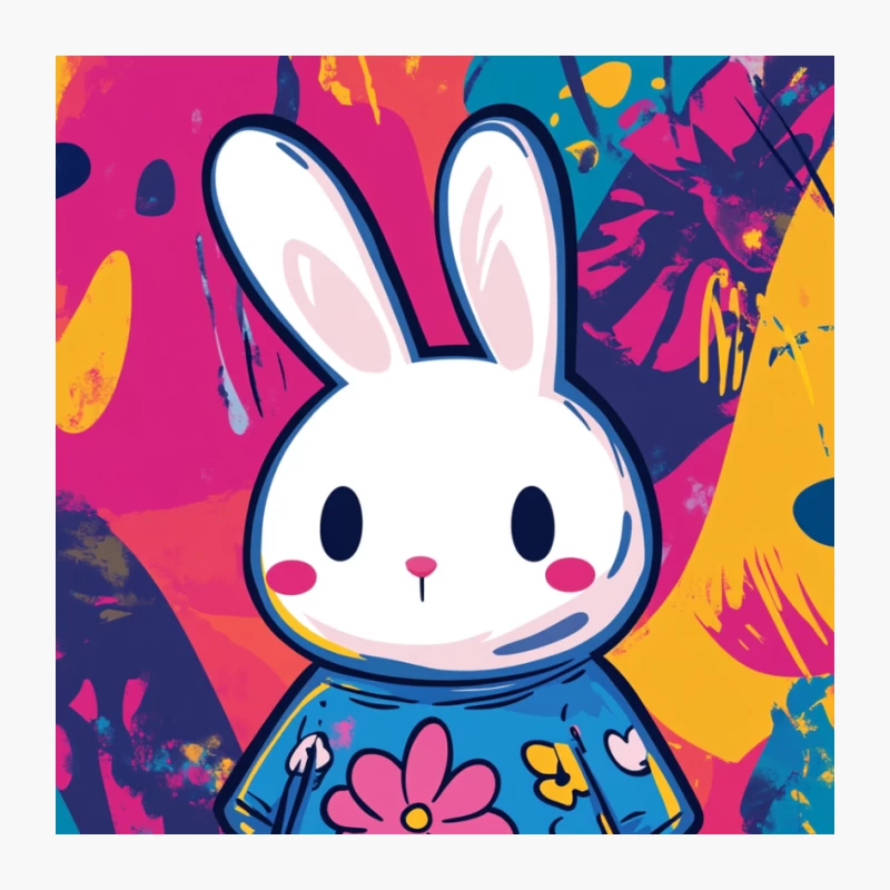 Cute Cartoon Bunny in Floral Dress with Pop Art Background Pin
