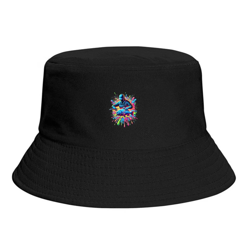 Neon Fishing Adventure Digital Art with Vibrant Color Splash Bucket Hat