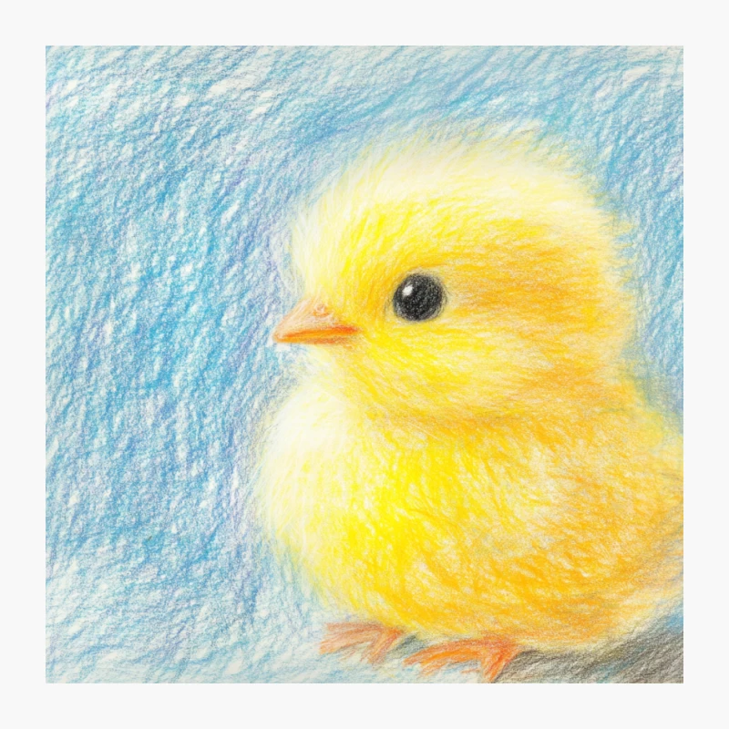 Adorable Yellow Baby Chick Colored Pencil Drawing Pin