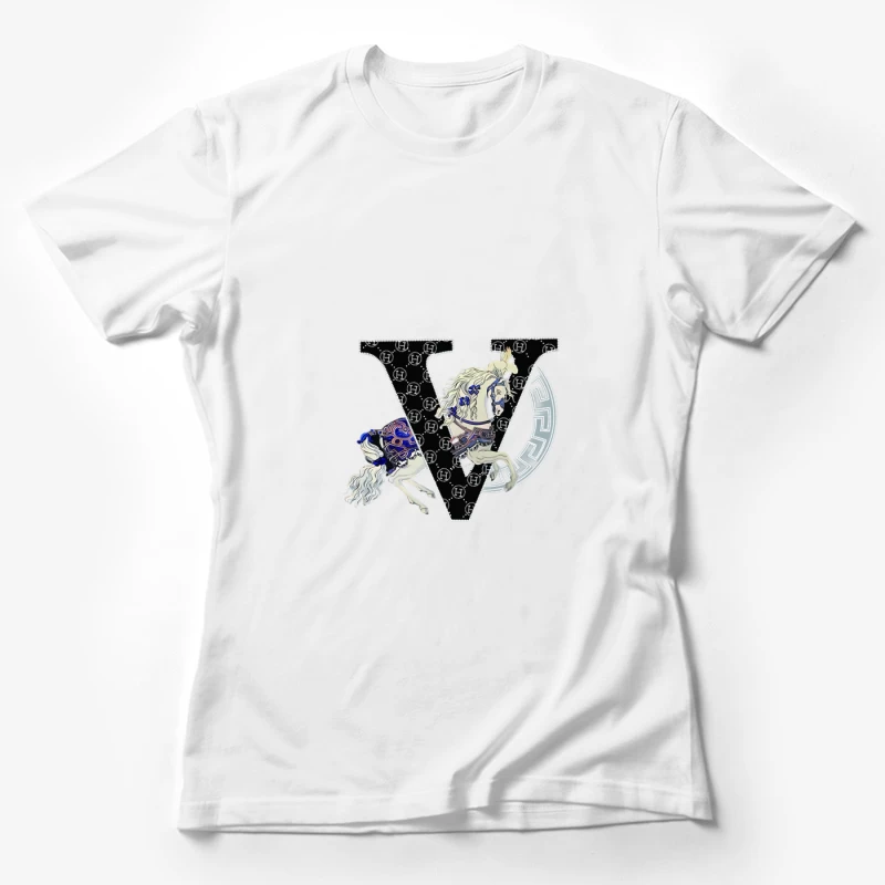 Pferdymotiv auf stilisiertem Buchstaben Damen T-Shirt