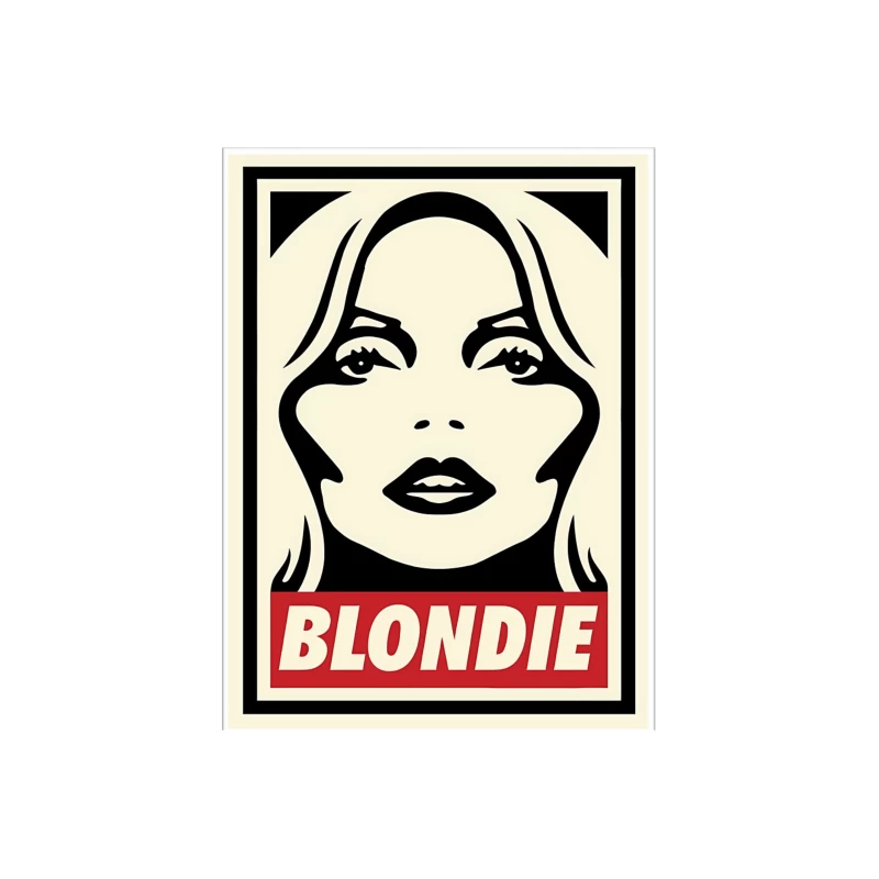 Stylized Pop Art Blondie Band Poster in Black and White with Red Text Tapestry