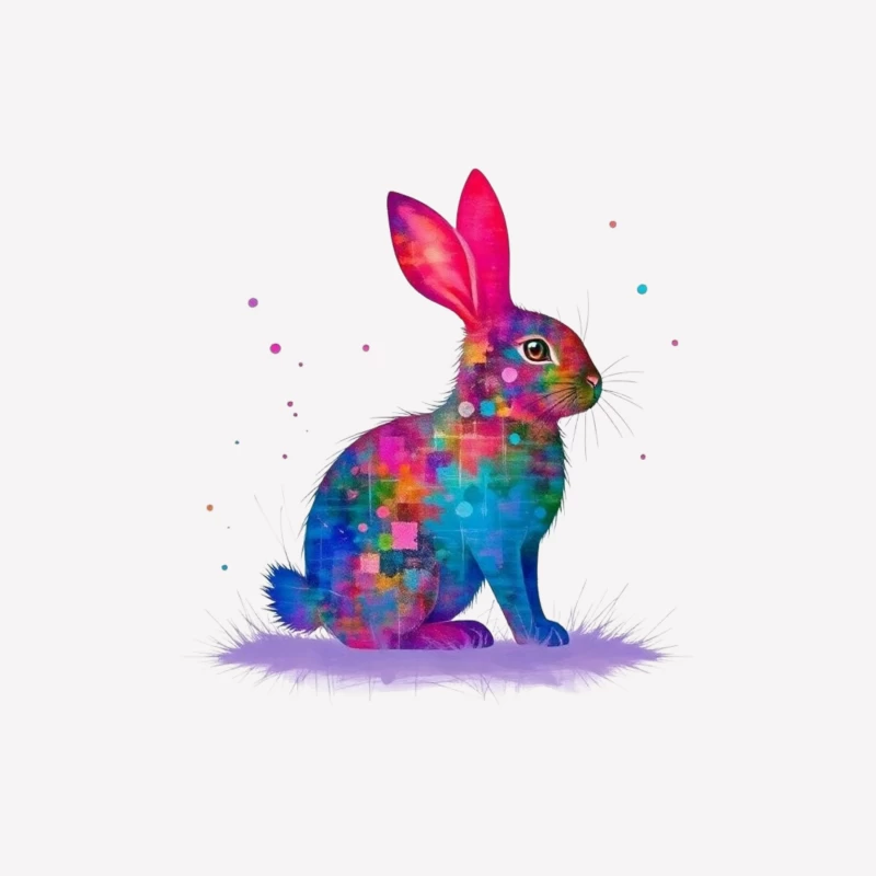 Vibrant Watercolor Geometric Rabbit Art Male T-Shirt