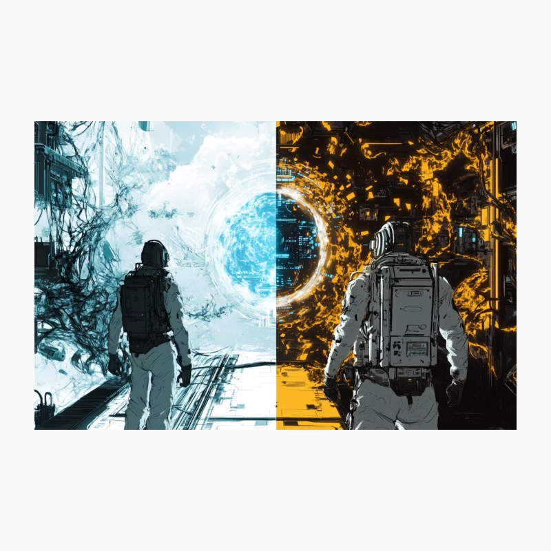 Dual Worlds: Astronaut's Journey Through Space and City Travel Mug