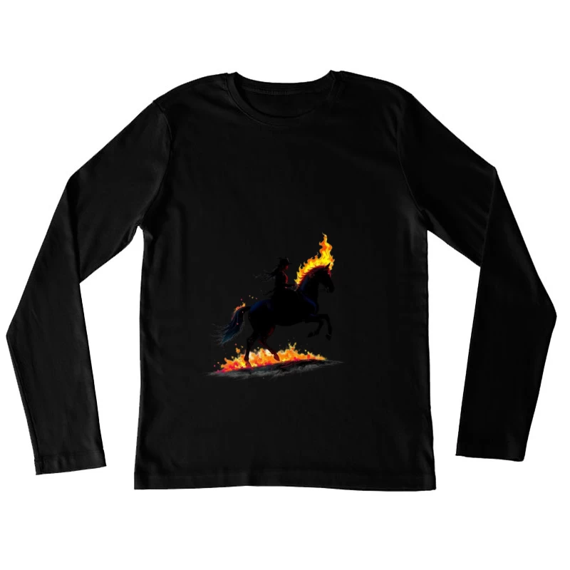 Mystical Dark Rider with Flaming Horse Silhouette Female Long Sleeve T-Shirt