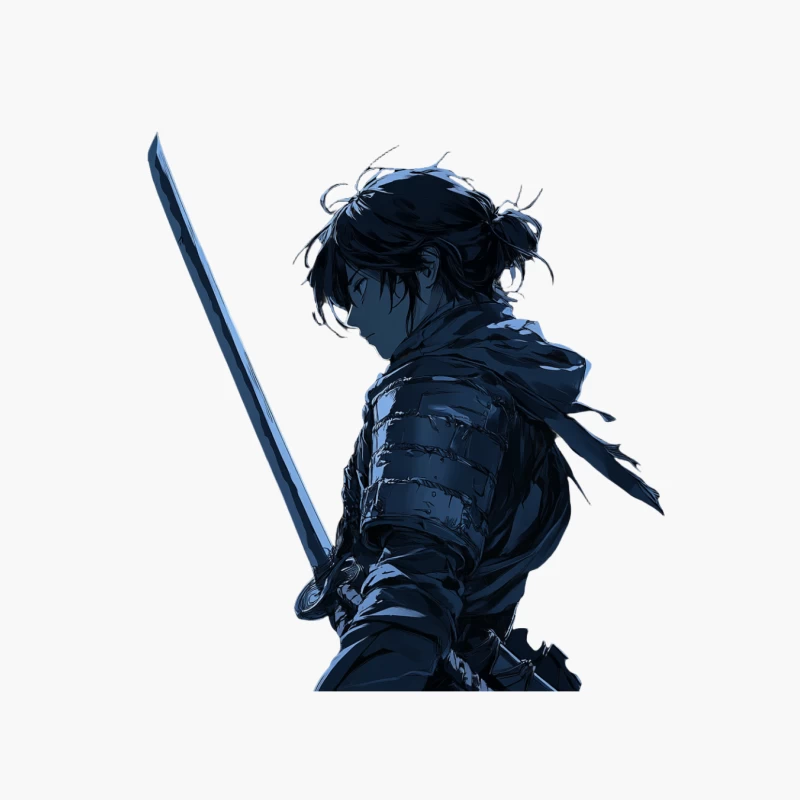 Silhouetted Samurai Warrior with Sword in Anime Style Cotton Tote Bag