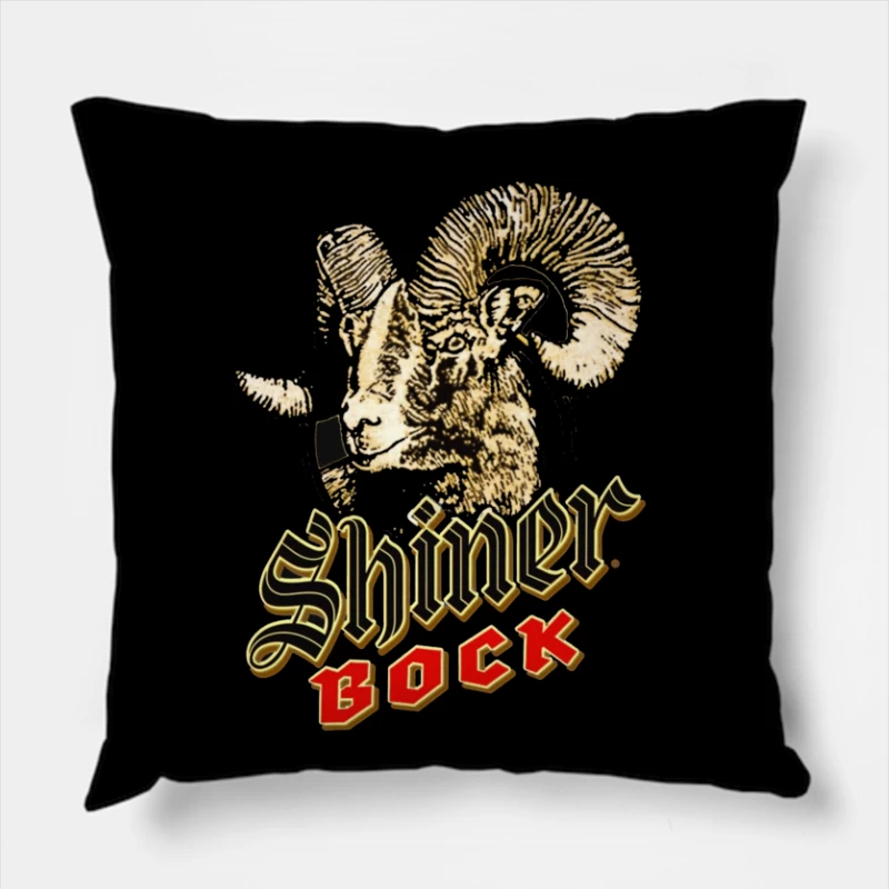 Vintage Shiner Bock Beer Logo with Golden Ram Head Design Throw Pillow