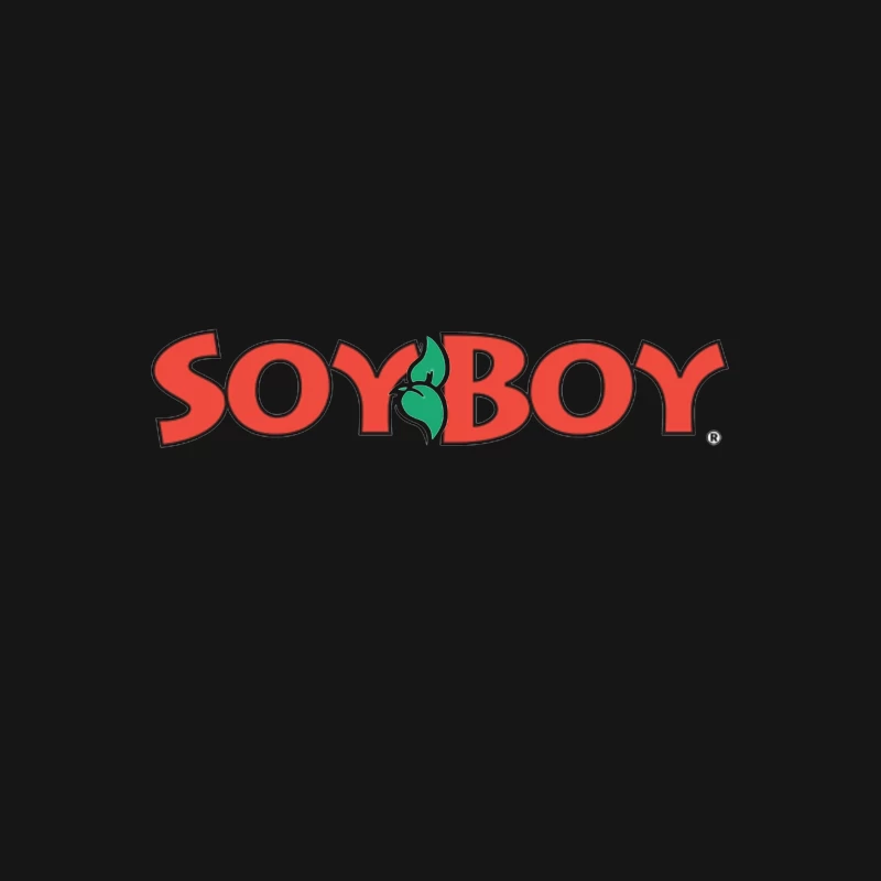 Soyboy Brand Logo with Red Letters and Green Leaf Design Male T-Shirt