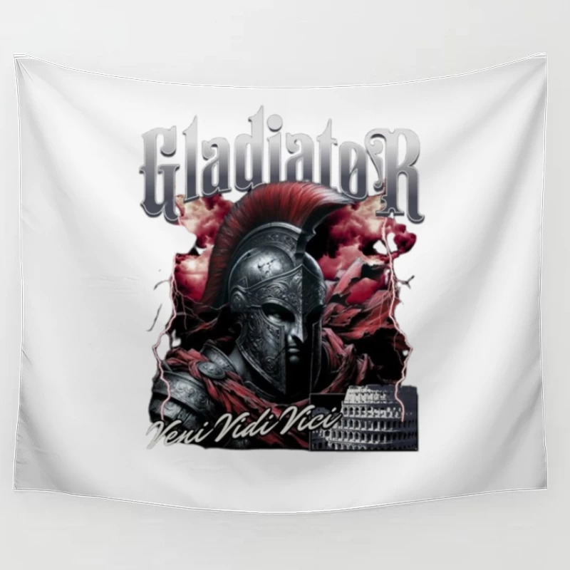 Dramatic Gladiator Warrior with Roman Colosseum in Blood Red Mist Tapestry