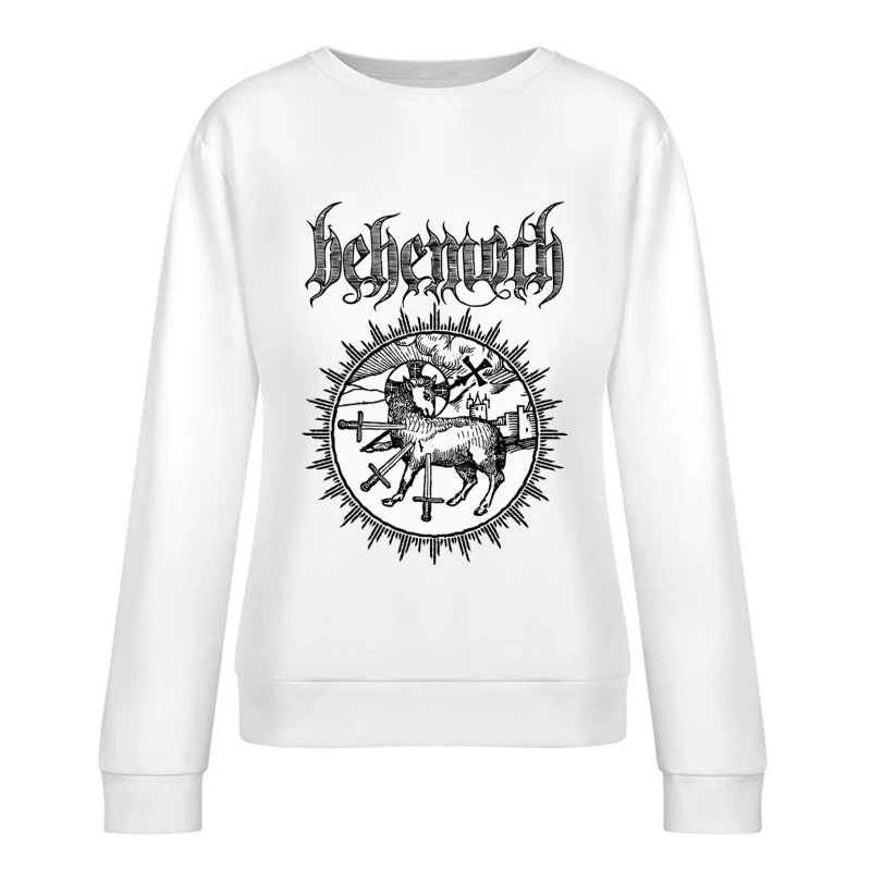 Occult Black Metal Logo with Medieval Lamb and Swords Female Pullover Sweatshirt