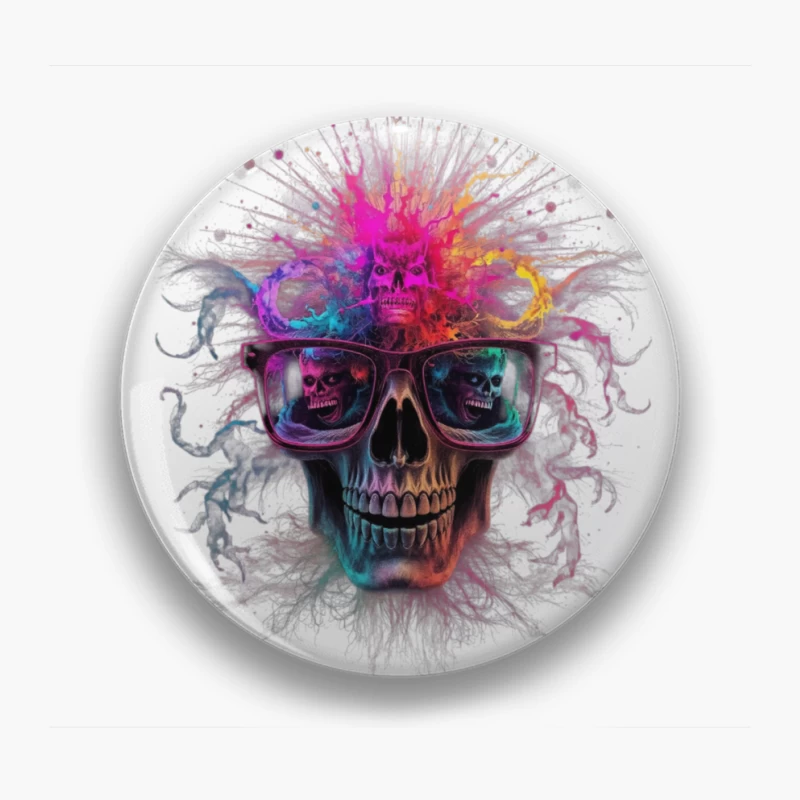 Psychedelic Skull with Reflective Sunglasses in Vibrant Colors Pin