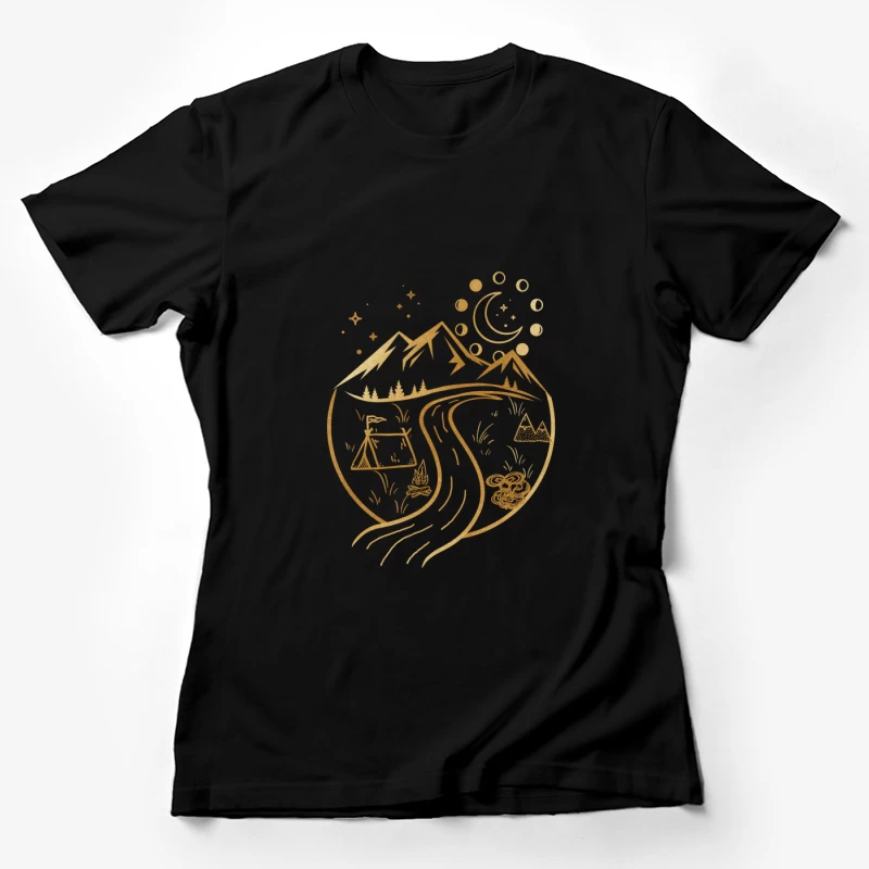 Berglandschaft bei Nacht mit Zelt und Fluss Damen T-Shirt