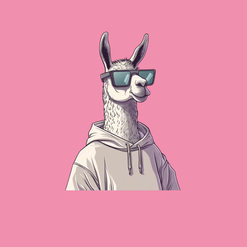 Cool Cartoon Llama Wearing Sunglasses and Hoodie Illustration Female T-Shirt