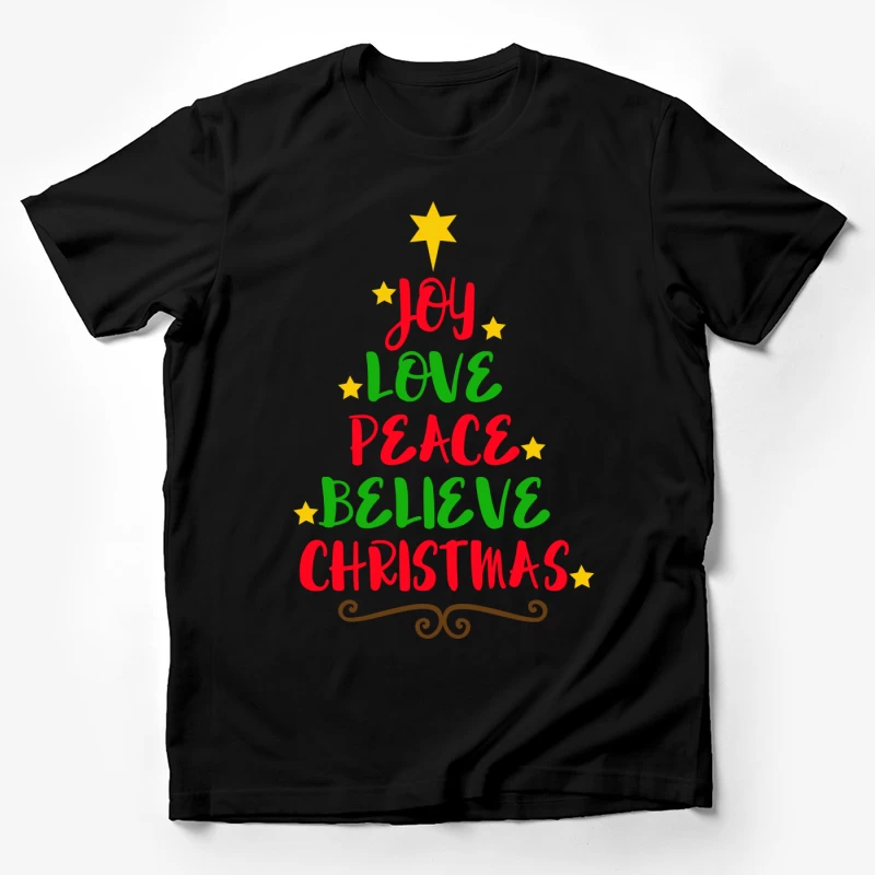 Arbre de Noël : Joie, Amour, Paix, Croire, Noël Homme T-Shirt