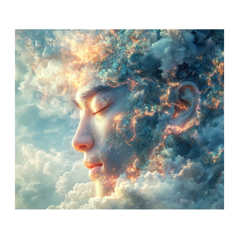 Ethereal Dreamscape: Surreal Face Emerging from Clouds Tapestry